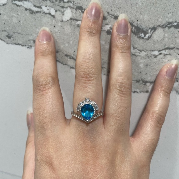Aqua blue cubic zirconia ring Women silver ring - Picture 9 of 9